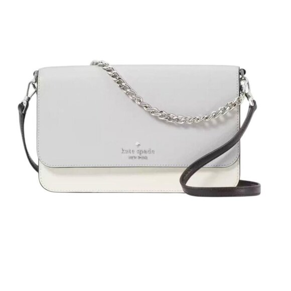 Kate Spade Womens Grey Leather Madison Medium Flap Convertible Crossbody New - Picture 1 of 8